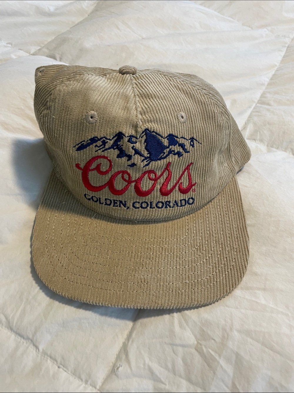 Golden Colorado Coors Corduroy Cap in Tan with Red & Blue Logo